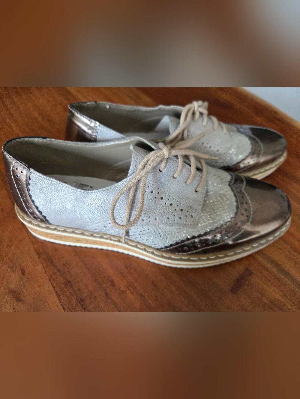 Rieker Women's Metallic Silver Lace-Up Oxfords